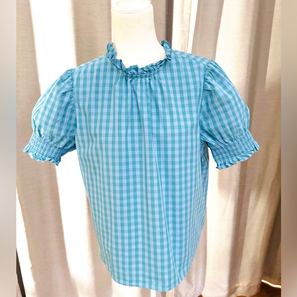 J Crew Smocked Cotton Poplin Top